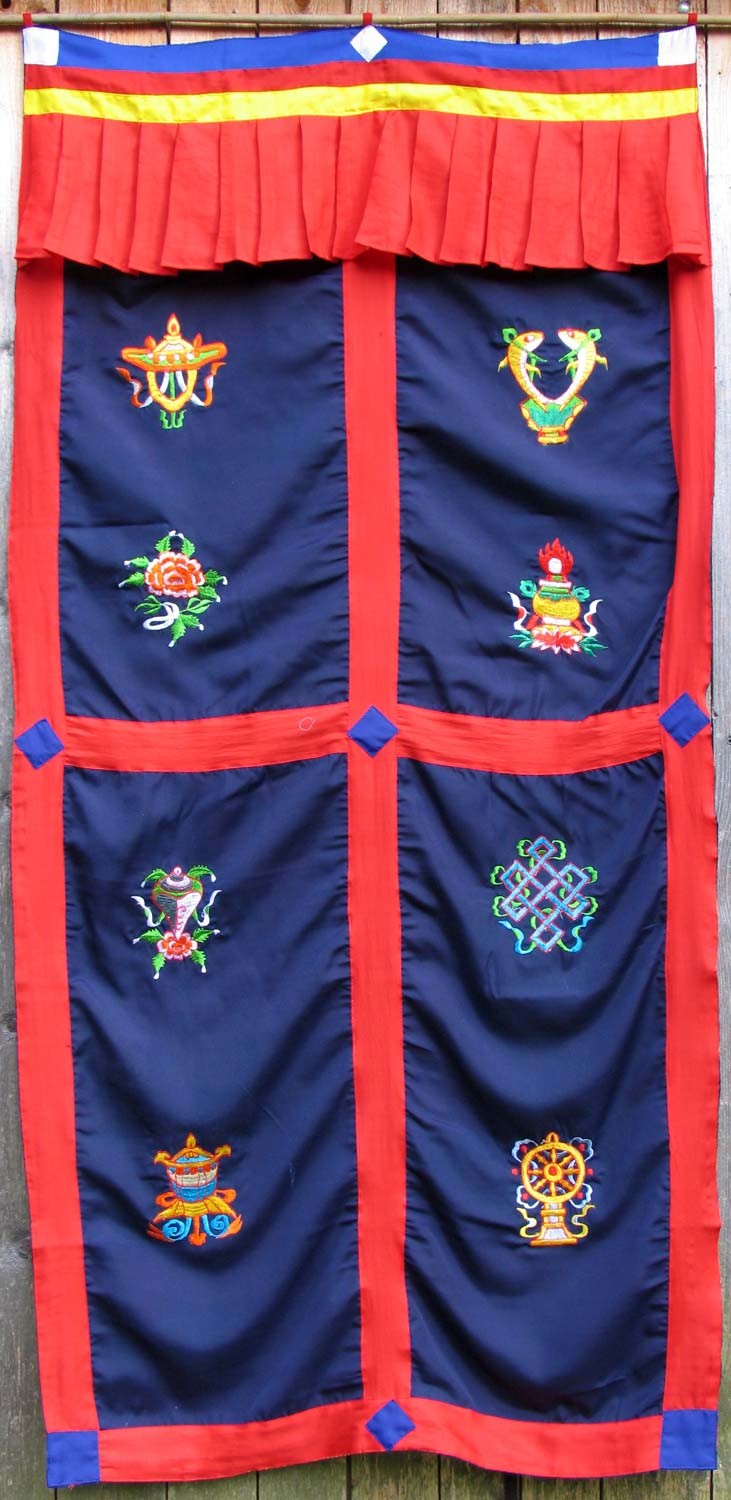 Tibetan door cover with Ashta Mangala stitchings